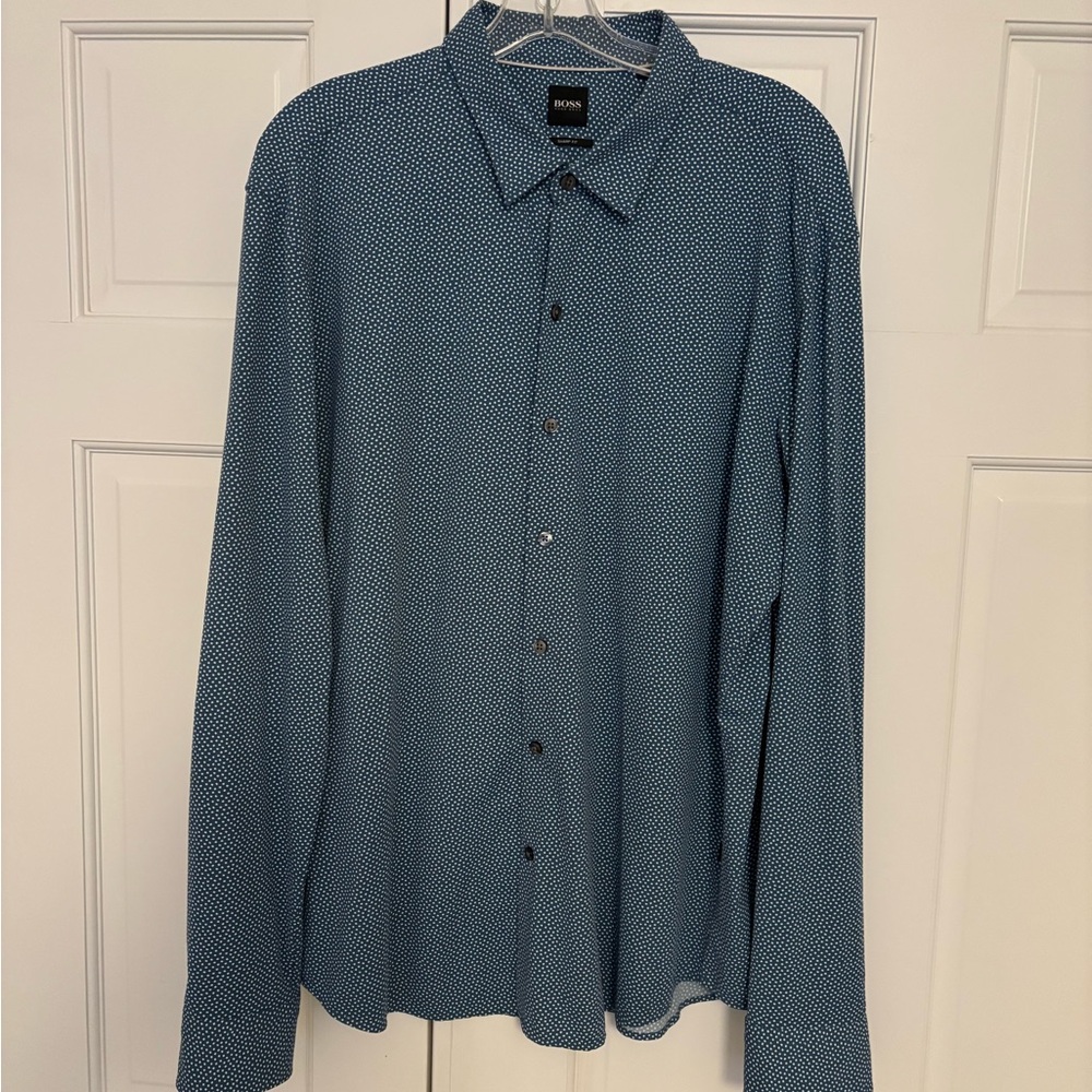 Boss Teal Patterned Button Down Shirt - excellent condition